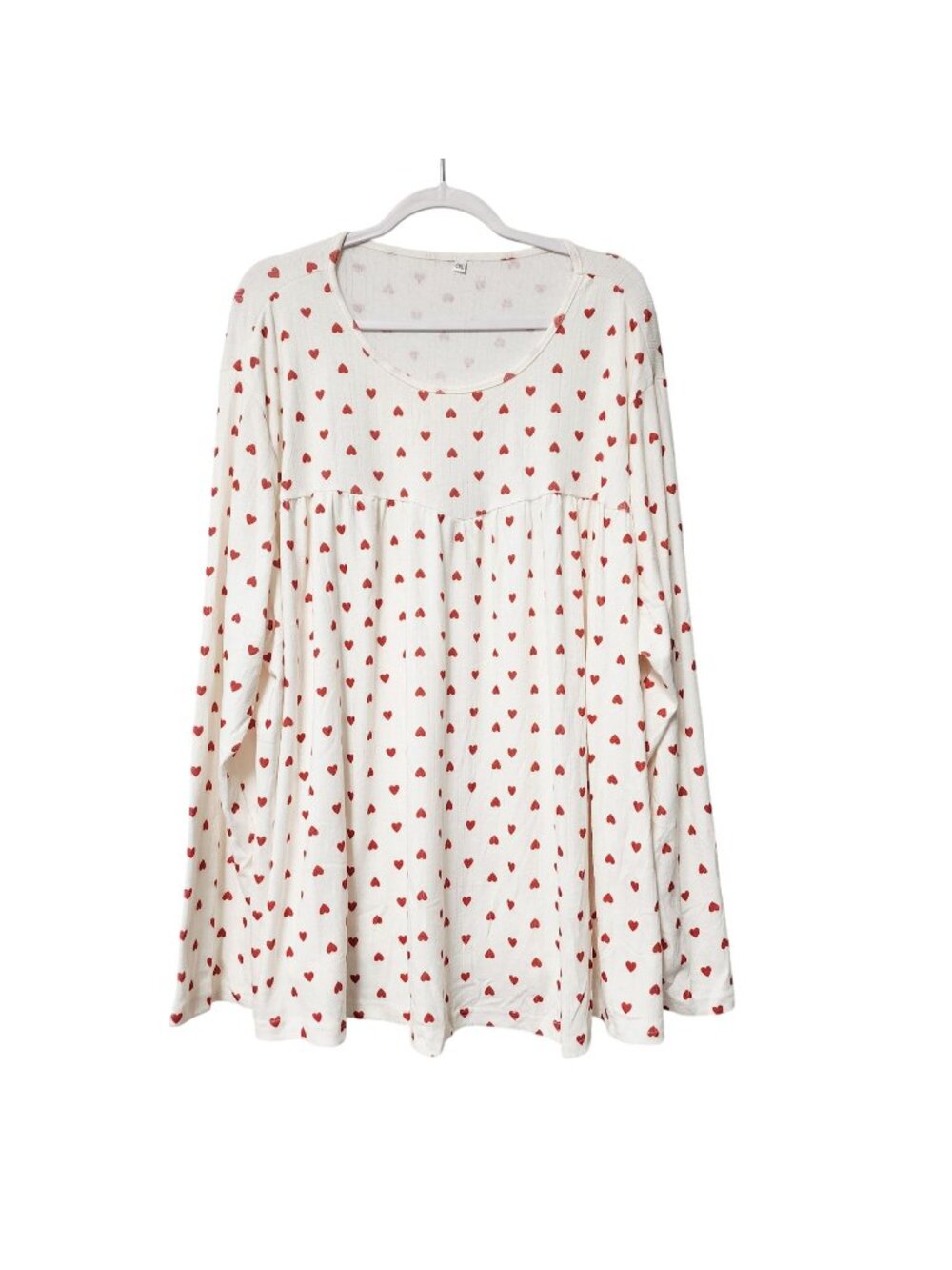 White Womens Long Sleeve Tunic Top With Red Heart Print Size 4XL Relaxed Fit